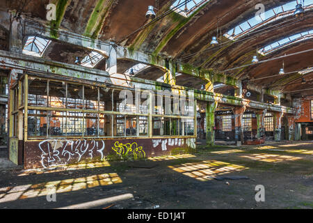 Dilapidated office booth in an abandoned factory Stock Photo