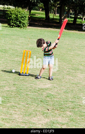 1 indian  child park Playing Cricket Stock Photo