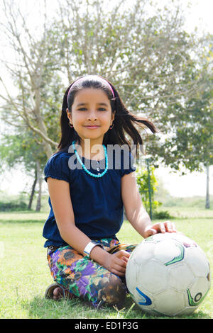 1 indians Child girl  park playing  Football Stock Photo