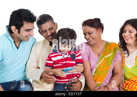 indian Joint Family group enjoy Stock Photo