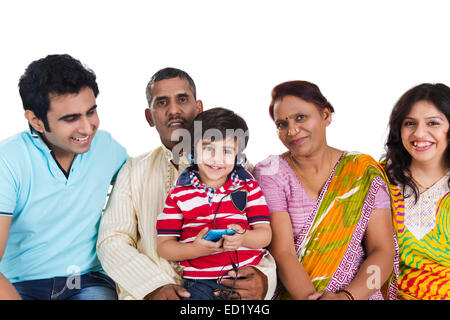 indian Joint Family group enjoy Stock Photo