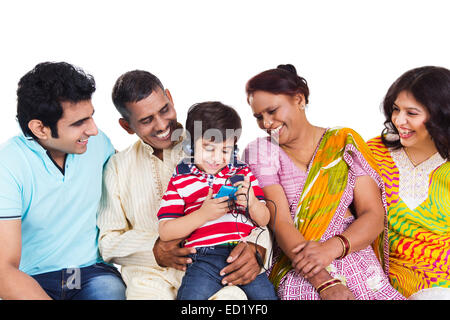 indian Joint Family group enjoy Stock Photo