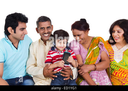 indian Joint Family group enjoy Stock Photo