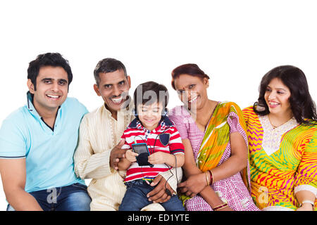 indian Joint Family group enjoy Stock Photo