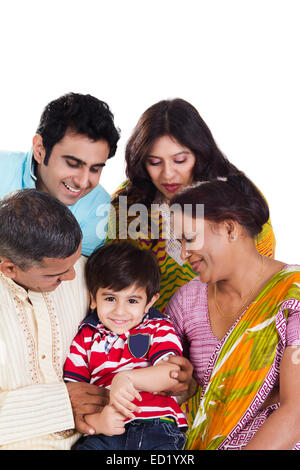 indian Joint Family group enjoy Stock Photo