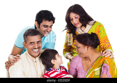 indian Joint Family group enjoy Stock Photo