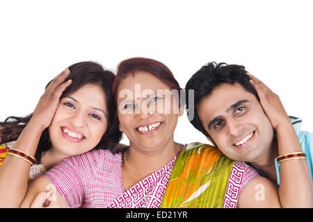 indian mother Adults son and daughter enjoy Stock Photo