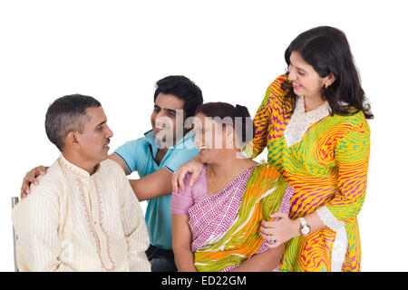 indian Parents  Adults son and daughter enjoy Stock Photo