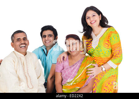 indian Parents  Adults son and daughter enjoy Stock Photo