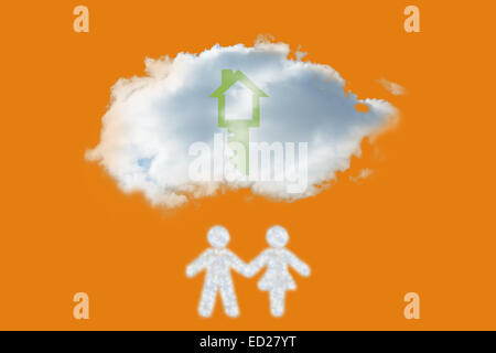 Composite image of cloud in shape of couple Stock Photo