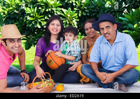 indian Joint Family group park Picnic Stock Photo