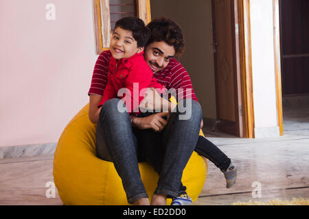 indian father and son home fun Stock Photo