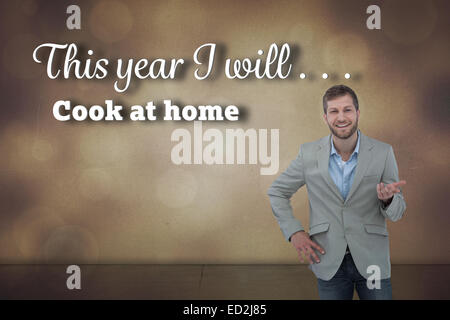 Composite image of stylish man smiling and gesturing Stock Photo