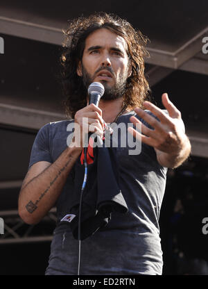 Russell Brand gives a speech in Parliament Square for the People's Assembly  Featuring: Russell Brand Where: London, United Kingdom When: 21 Jun 2014