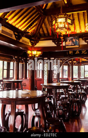 License available at MaximImages.com - Traditional tea house interior in the old town of Shanghai, Yu Garden, China Stock Photo