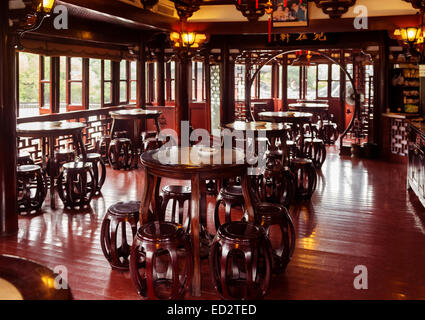 License available at MaximImages.com - Traditional tea house interior in the old town of Shanghai, China Stock Photo