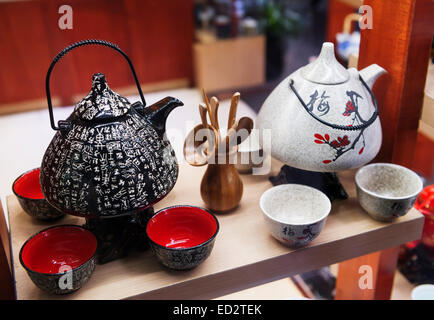 Chinese tea sets teapot and cups on display at a store in Shanghai, China Stock Photo