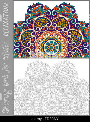 coloring book page for adults - flower paisley design Stock Photo