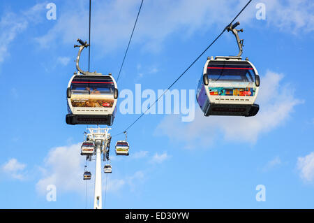 Gondolas of the Emirates Air Line cable car in London England United Kingdom UK, Stock Photo