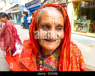 portrait of old woman in gujarat india Stock Photo