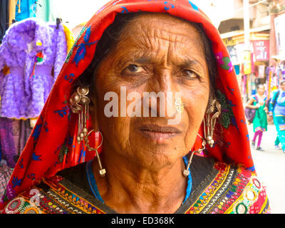 portrait of old woman in gujarat india Stock Photo