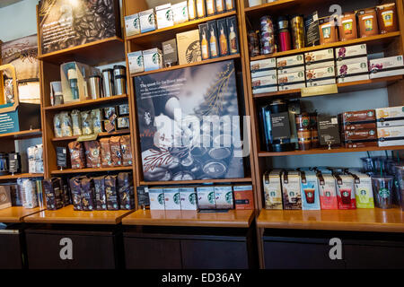 Springfield Illinois,Starbucks Coffee,barista,cafe,interior inside,shelf shelves,display sale IL140904002 Stock Photo