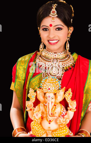 1 Bengali lady Ganesh Chaturthi Worship Stock Photo