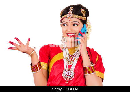 1 indian South Indian lady talking  phone Stock Photo