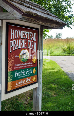 Illinois Decatur,Homestead Prairie Farm,Rock Springs Conservation Area,sign,entrance,IL140904024 Stock Photo