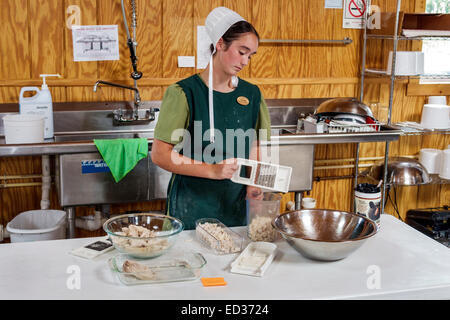 Illinois,Midwest,Arthur,Shady Crest Orchard & and Farm Market,adult adults woman women female lady,Amish,cap,bonnet,servers employee employees worker Stock Photo