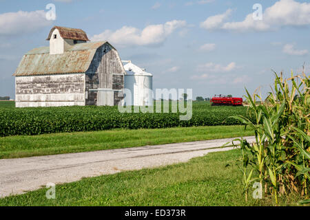 Illinois Tuscola,corn,crop,barn,rural,agricultural,farming,farm,harvester combine,soybean,IL140904093 Stock Photo