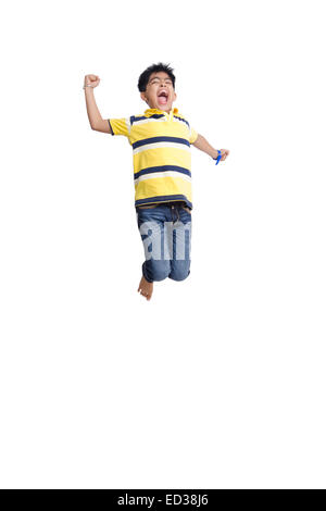 1 indian child boy Jumping fun Stock Photo