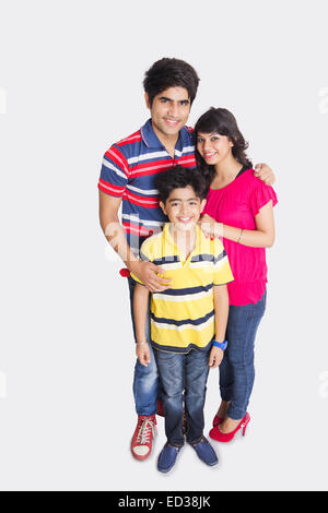 indian Parents and son standing pose Stock Photo