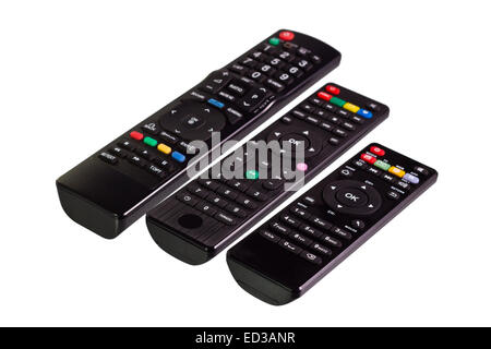 3 different type of remote controls on isolate white background. Stock Photo