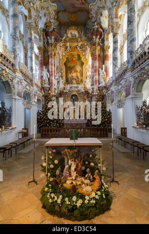 ALLGÄU, GERMANY, DECEMBER 2012: Pilgrimage Church of Wies (Wieskirche) at Christmas time Stock Photo