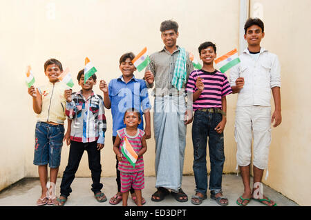 indian rural man and children  enjoy Independence Day Stock Photo