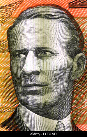 Charles Kingsford Smith (1897-1935) on 20 Dollars 1974 banknote from Australia. Early Australian aviator. Stock Photo