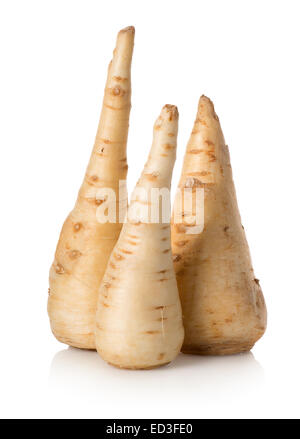 Three parsley roots isolated on a white background Stock Photo