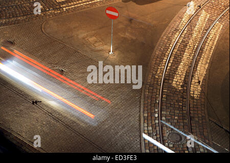 Granite paving stones in the street in Poznan Stock Photo
