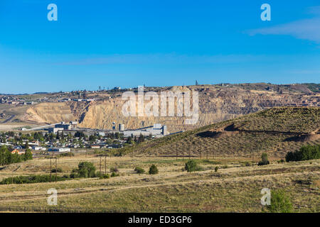 View of Berkley Pit, Butte, Montana the biggest hole in the world closed mine toxic lake from i15 Stock Photo