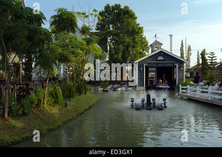 River Boathouse Landscape design at Chocolate Ville, Bangkok Stock Photo