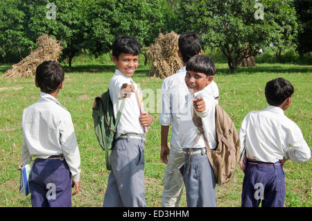 indian rural children school Students going school Stock Photo