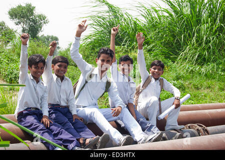 indian rural children School Students fun Stock Photo