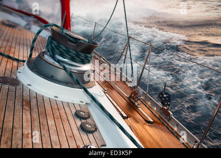 sail boat under the storm, detail on the winch Stock Photo