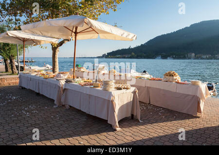 catering and wedding party on the sea Stock Photo