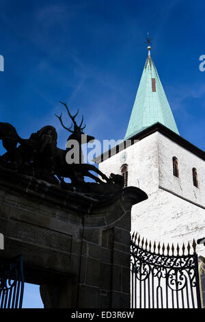 Hirschberger Tor gate, St Laurentius church, former monastery Wedinghausen, Arnsberg, North Rhine-Westphalia, Germany, Europe, H Stock Photo
