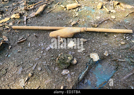 Effects Environmental from Chemicals and heavy metals in soil occur from Industrial Heavy metal release poisoning in soil. Stock Photo