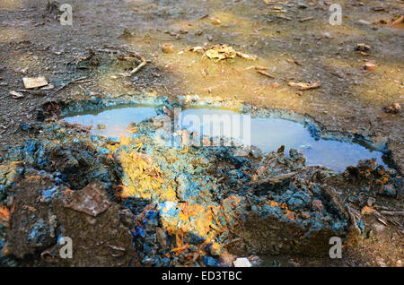 Effects Environmental from Chemicals and heavy metals in soil occur from Industrial Heavy metal release poisoning in soil. Stock Photo