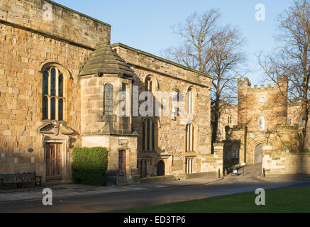 Durham University Palace Green Library and castle gatehouse, Durham City north east England, UK Stock Photo