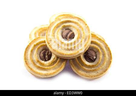 Sandwich biscuits, filled with chocolate, isolated on white background Stock Photo